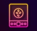 Glowing neon line Electronic coffee scales icon isolated on black background. Weight measure equipment. Vector