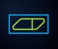 Glowing neon line Eraser or rubber icon isolated on brick wall background. Vector Illustration