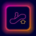 Glowing neon line Escalator up icon isolated on black background. Colorful outline concept. Vector