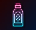 Glowing neon line Essential oil bottle icon isolated Glowing neon line background. Organic aromatherapy essence. Skin