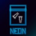 Glowing neon line Evidence bag and bullet icon isolated on black background. Colorful outline concept. Vector