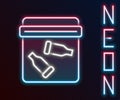 Glowing neon line Evidence bag with bullet icon isolated on black background. Colorful outline concept. Vector Royalty Free Stock Photo