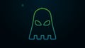 Glowing neon line Executioner mask icon isolated on black background. Hangman, torturer, executor, tormentor, butcher