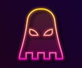 Glowing neon line Executioner mask icon isolated on black background. Hangman, torturer, executor, tormentor, butcher