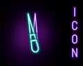 Glowing neon line Eyebrow tweezers icon isolated on black background. Cosmetic tweezers for ingrown hair. Colorful Royalty Free Stock Photo