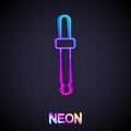 Glowing neon line Eyedropper color picker palette icon isolated on isolated on black background. Vector