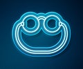 Glowing neon line Eyeglasses icon isolated on blue background. Vector