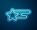 Glowing neon line Falling star icon isolated on blue background. Shooting star with star trail. Meteoroid, meteorite Royalty Free Stock Photo