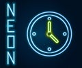 Glowing neon line Fast time delivery icon isolated on black background. Timely service, stopwatch in motion, deadline Royalty Free Stock Photo