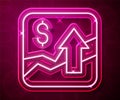 Glowing neon line Financial growth increase icon isolated on red background. Increasing revenue. Vector