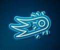 Glowing neon line Fireball icon isolated on blue background. Vector