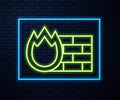Glowing neon line Firewall, security wall icon isolated on brick wall background. Vector Royalty Free Stock Photo