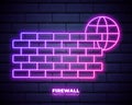 Glowing neon line Firewall, security wall icon isolated on brick wall background. Vector Illustration Royalty Free Stock Photo