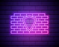 Glowing neon line Firewall, security wall icon isolated on brick wall background. Vector Illustration. Royalty Free Stock Photo