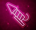 Glowing neon line Firework rocket icon isolated on red background. Concept of fun party. Explosive pyrotechnic symbol Royalty Free Stock Photo