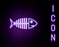 Glowing neon line Fish skeleton icon isolated on black background. Fish bone sign. Colorful outline concept. Vector Royalty Free Stock Photo