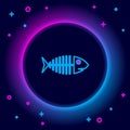 Glowing neon line Fish skeleton icon isolated on black background. Fish bone sign. Colorful outline concept. Vector Royalty Free Stock Photo