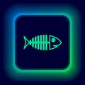 Glowing neon line Fish skeleton icon isolated on black background. Fish bone sign. Colorful outline concept. Vector Royalty Free Stock Photo