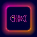 Glowing neon line Fish skeleton icon isolated on black background. Fish bone sign. Colorful outline concept. Vector Royalty Free Stock Photo