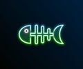 Glowing neon line Fish skeleton icon isolated on black background. Fish bone sign. Colorful outline concept. Vector Royalty Free Stock Photo