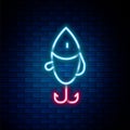 Glowing neon line Fishing lure icon isolated on brick wall background. Fishing tackle. Colorful outline concept. Vector Royalty Free Stock Photo