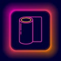 Glowing neon line Fitness mat roll icon isolated on black background. Yoga mat rolled. Sport equipment. Colorful outline