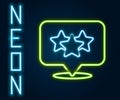 Glowing neon line Five stars customer product rating review icon isolated on black background. Favorite, best rating