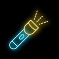 Glowing neon line flashlight is shining on a black background
