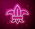 Glowing neon line Fleur de lys or lily flower icon isolated on red background. Vector Royalty Free Stock Photo