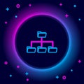 Glowing neon line Folder tree icon isolated on black background. Computer network file folder organization structure Royalty Free Stock Photo