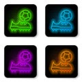 Glowing neon line Football shoes icon isolated on white background. Soccer boots. Sport football foot protection. Black Royalty Free Stock Photo