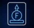 Glowing neon line Force of physic formula calculation icon isolated on brick wall background. Vector