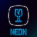 Glowing neon line Fragile broken glass symbol for delivery boxes icon isolated on black background. Colorful outline