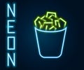 Glowing neon line Full trash can icon isolated on black background. Garbage bin sign. Recycle basket icon. Office trash Royalty Free Stock Photo