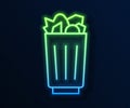 Glowing neon line Full trash can icon isolated on blue background. Garbage bin sign. Recycle basket icon. Office trash Royalty Free Stock Photo