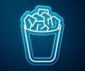 Glowing neon line Full trash can icon isolated on blue background. Garbage bin sign. Recycle basket icon. Office trash Royalty Free Stock Photo