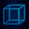 Glowing neon line Function mathematical symbol icon isolated on brick wall background. Vector Illustration