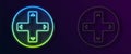 Glowing neon line Game controller or joystick for game console icon isolated on black background. Vector Royalty Free Stock Photo