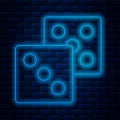 Glowing neon line Game dice icon isolated on brick wall background. Casino gambling. Vector Royalty Free Stock Photo