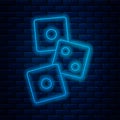 Glowing neon line Game dice icon isolated on brick wall background. Casino gambling. Vector Illustration Royalty Free Stock Photo