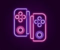 Glowing neon line Gamepad icon isolated on black background. Game controller. Colorful outline concept. Vector