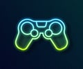 Glowing neon line Gamepad icon isolated on black background. Game controller. Vector