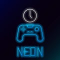 Glowing neon line Gamepad of time icon isolated on black background. Time to play games. Game controller. Colorful Royalty Free Stock Photo