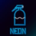 Glowing neon line Garden sprayer for water, fertilizer, chemicals icon isolated on black background. Colorful outline