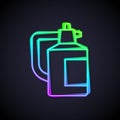 Glowing neon line Garden sprayer for water, fertilizer, chemicals icon isolated on black background. Vector
