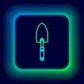 Glowing neon line Garden trowel spade or shovel icon isolated on black background. Gardening tool. Tool for horticulture Royalty Free Stock Photo