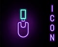 Glowing neon line Garden trowel spade or shovel icon isolated on black background. Gardening tool. Tool for horticulture Royalty Free Stock Photo