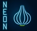 Glowing neon line Garlic icon isolated on black background. Colorful outline concept. Vector