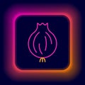 Glowing neon line Garlic icon isolated on black background. Colorful outline concept. Vector