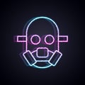 Glowing neon line Gas mask icon isolated on black background. Respirator sign. Vector Royalty Free Stock Photo